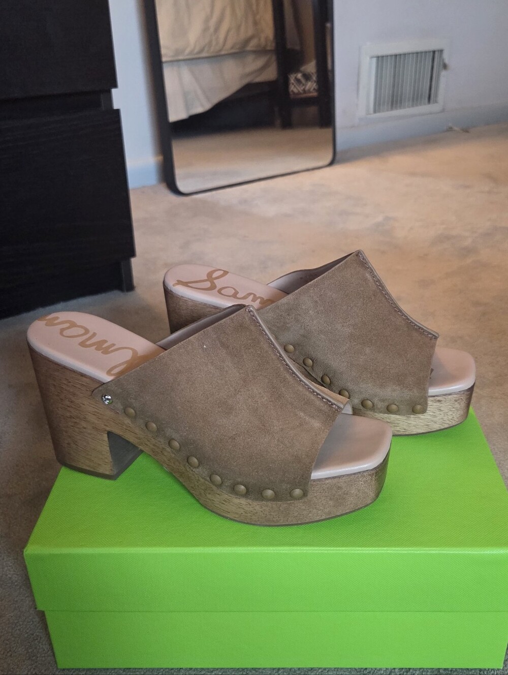 Sam Edelman Brown Suede Studded Platform Clog Mules